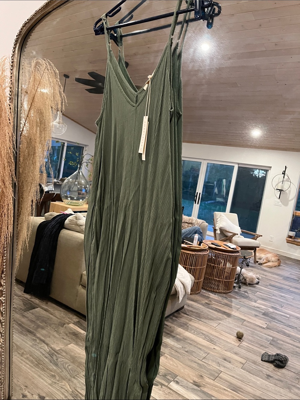 lovestitch Olive Green V-Neck gauze maxi.